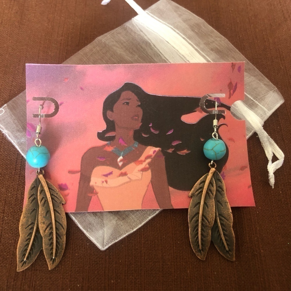 Disney Pocahontas Feather Earrings with Turquoise